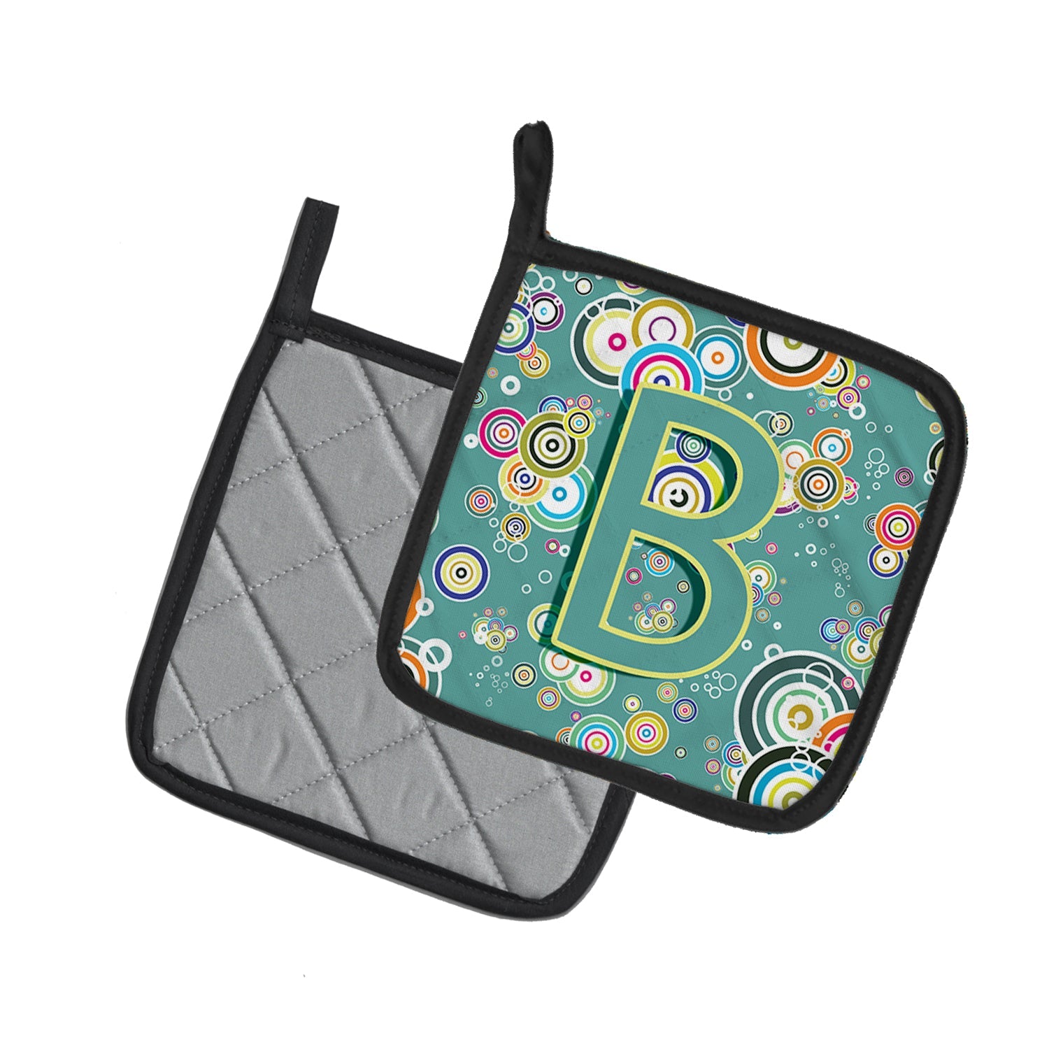 Letter B Circle Circle Teal Initial Alphabet Pot Holder Set of 2 Heat Resistant Quilted Hot Pads 7.5 x 7.5 Inch, Insulated Kitchen Trivets for Cooking & Baking