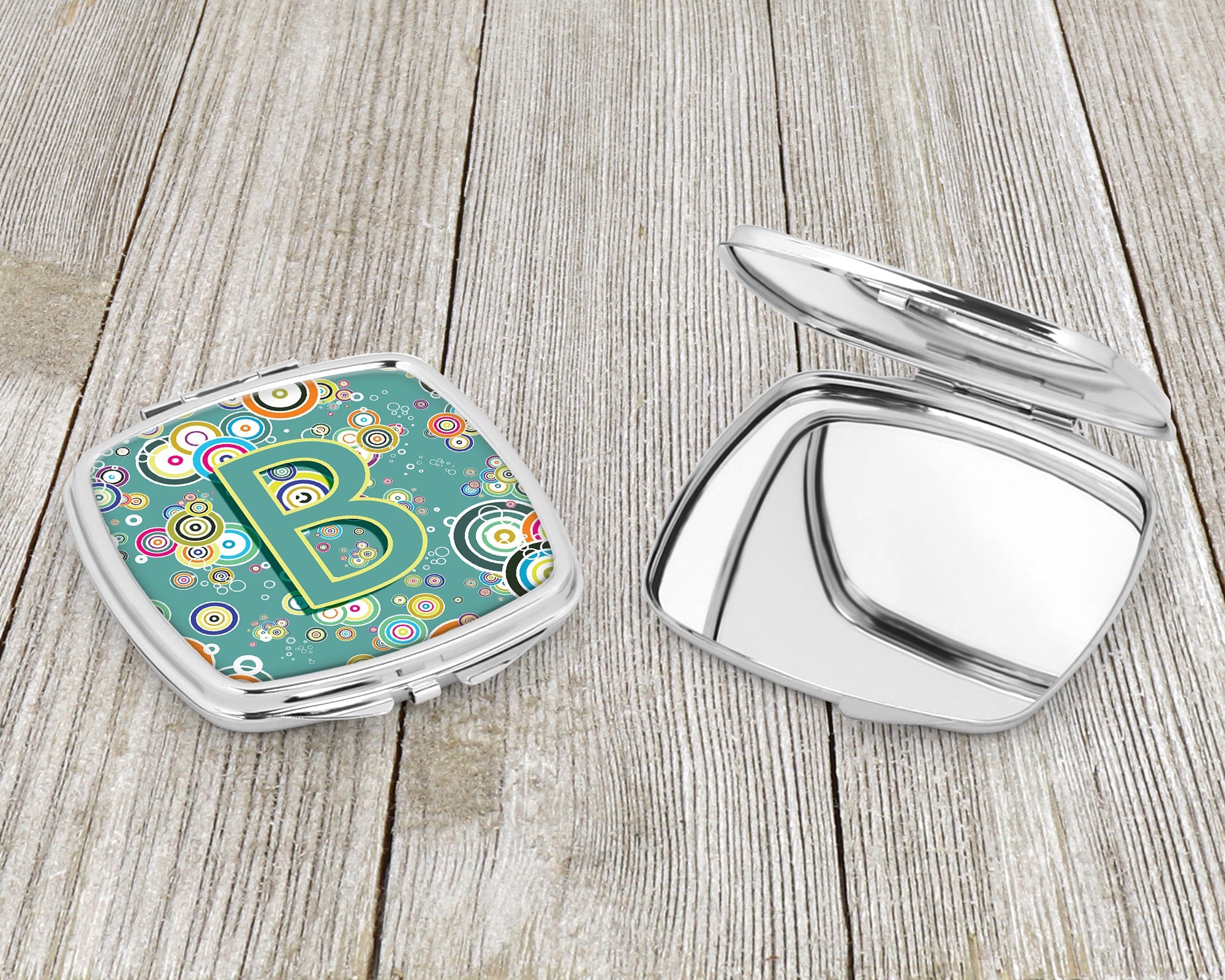 Letter B Circle Circle Teal Initial Alphabet Compact Mirror Decorative Travel Makeup Mirror for Women Girls Gifts Pocket Makeup Mirror Folding Handheld