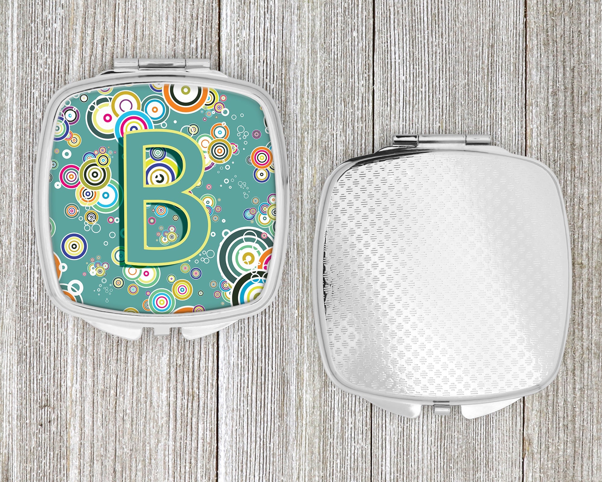 Letter B Circle Circle Teal Initial Alphabet Compact Mirror Decorative Travel Makeup Mirror for Women Girls Gifts Pocket Makeup Mirror Folding Handheld