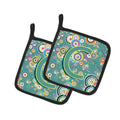 Letter C Circle Circle Teal Initial Alphabet Pot Holder Set of 2 Heat Resistant Quilted Hot Pads 7.5 x 7.5 Inch, Insulated Kitchen Trivets for Cooking & Baking