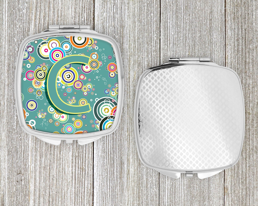 Letter C Circle Circle Teal Initial Alphabet Compact Mirror Decorative Travel Makeup Mirror for Women Girls Gifts Pocket Makeup Mirror Folding Handheld