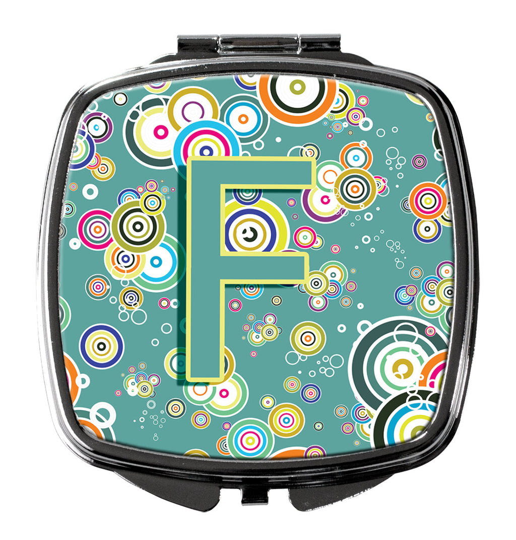 Letter F Circle Circle Teal Initial Alphabet Compact Mirror Decorative Travel Makeup Mirror for Women Girls Gifts Pocket Makeup Mirror Folding Handheld