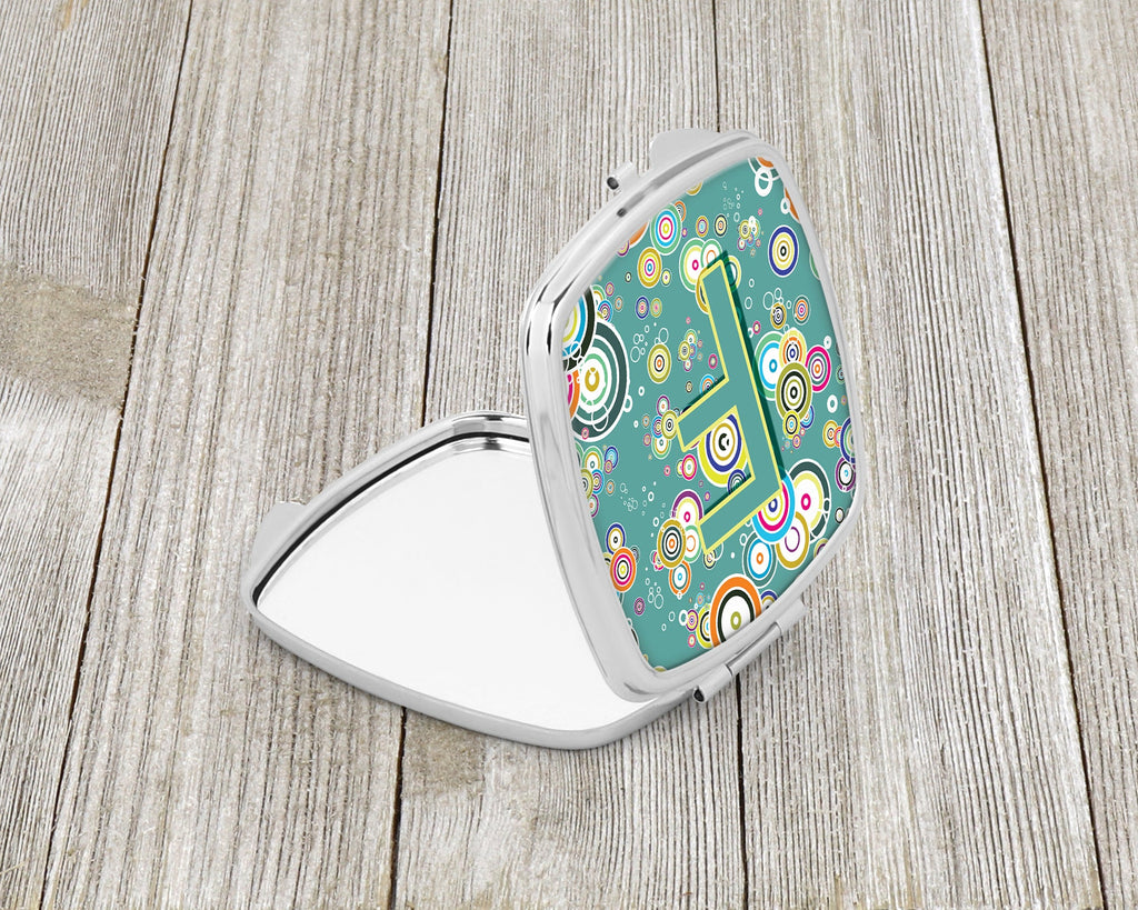 Letter F Circle Circle Teal Initial Alphabet Compact Mirror Decorative Travel Makeup Mirror for Women Girls Gifts Pocket Makeup Mirror Folding Handheld