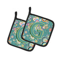 Letter G Circle Circle Teal Initial Alphabet Pot Holder Set of 2 Heat Resistant Quilted Hot Pads 7.5 x 7.5 Inch, Insulated Kitchen Trivets for Cooking & Baking