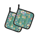 Letter H Circle Circle Teal Initial Alphabet Pot Holder Set of 2 Heat Resistant Quilted Hot Pads 7.5 x 7.5 Inch, Insulated Kitchen Trivets for Cooking & Baking
