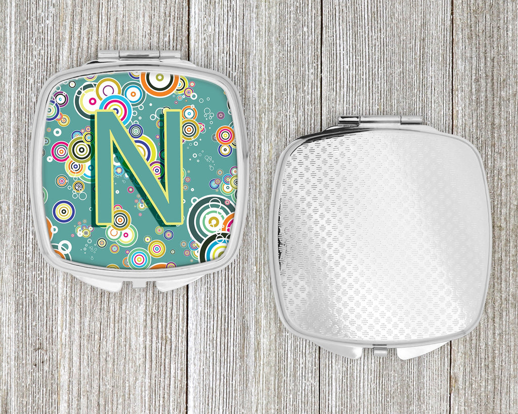 Letter N Circle Circle Teal Initial Alphabet Compact Mirror Decorative Travel Makeup Mirror for Women Girls Gifts Pocket Makeup Mirror Folding Handheld