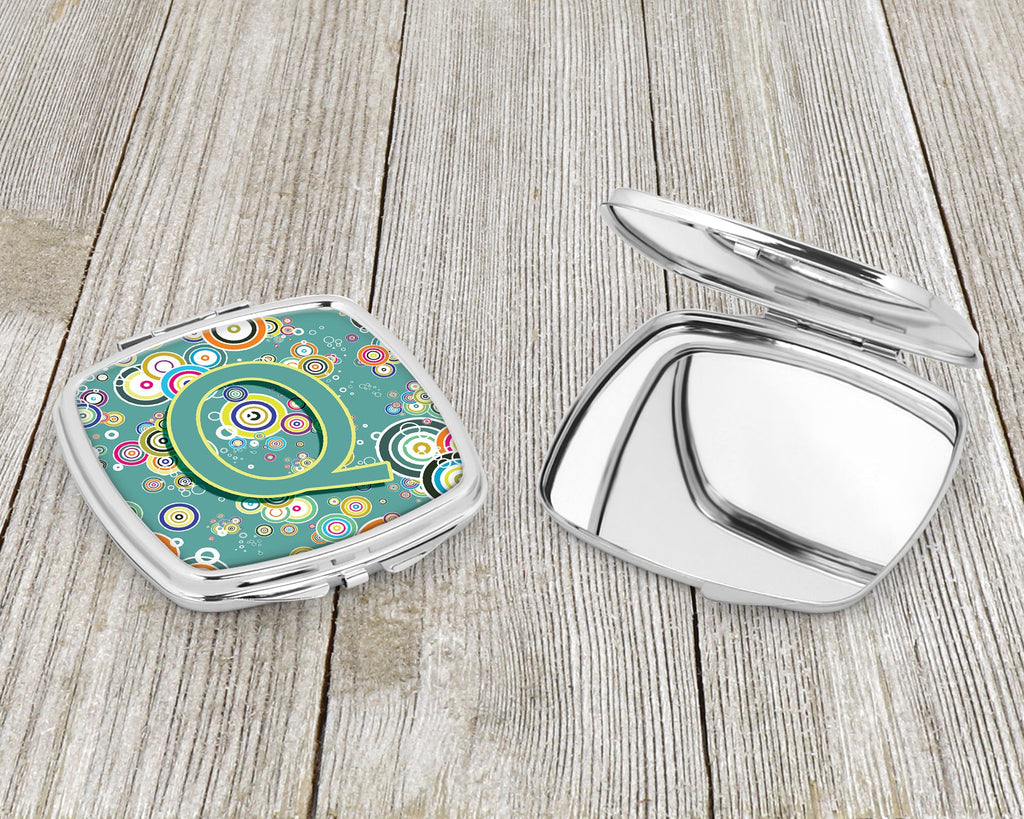 Letter Q Circle Circle Teal Initial Alphabet Compact Mirror Decorative Travel Makeup Mirror for Women Girls Gifts Pocket Makeup Mirror Folding Handheld