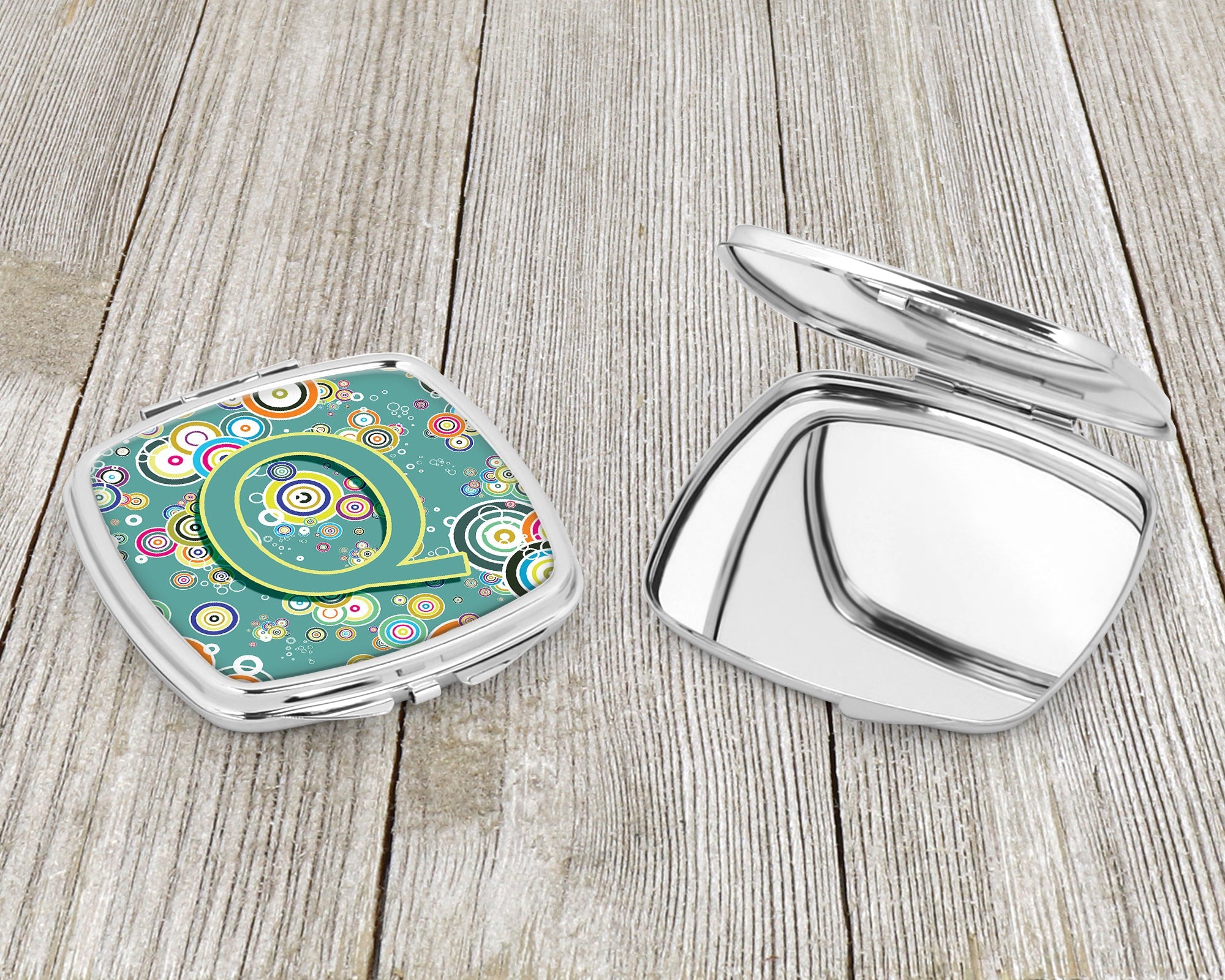 Letter Q Circle Circle Teal Initial Alphabet Compact Mirror Decorative Travel Makeup Mirror for Women Girls Gifts Pocket Makeup Mirror Folding Handheld