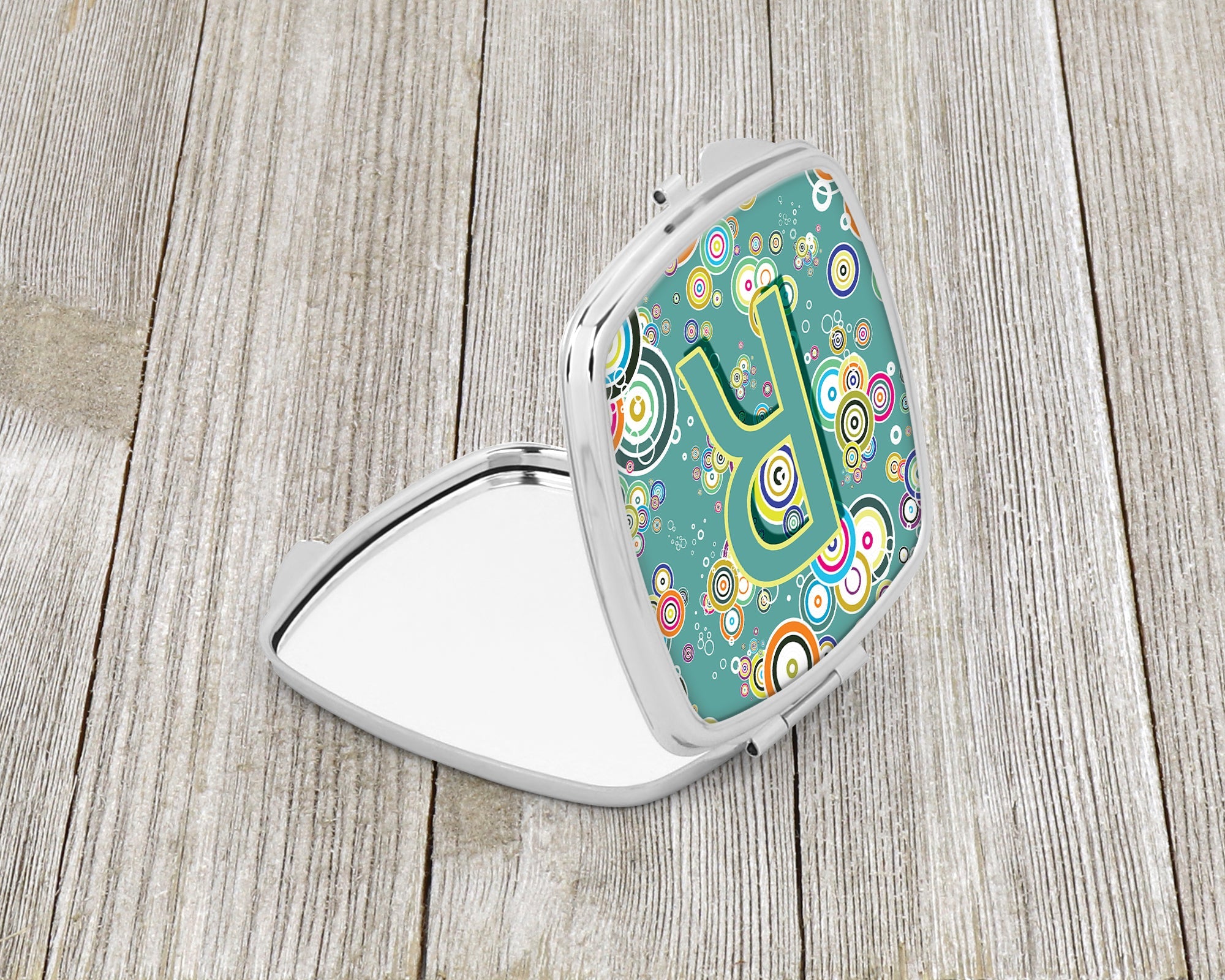 Letter R Circle Circle Teal Initial Alphabet Compact Mirror Decorative Travel Makeup Mirror for Women Girls Gifts Pocket Makeup Mirror Folding Handheld