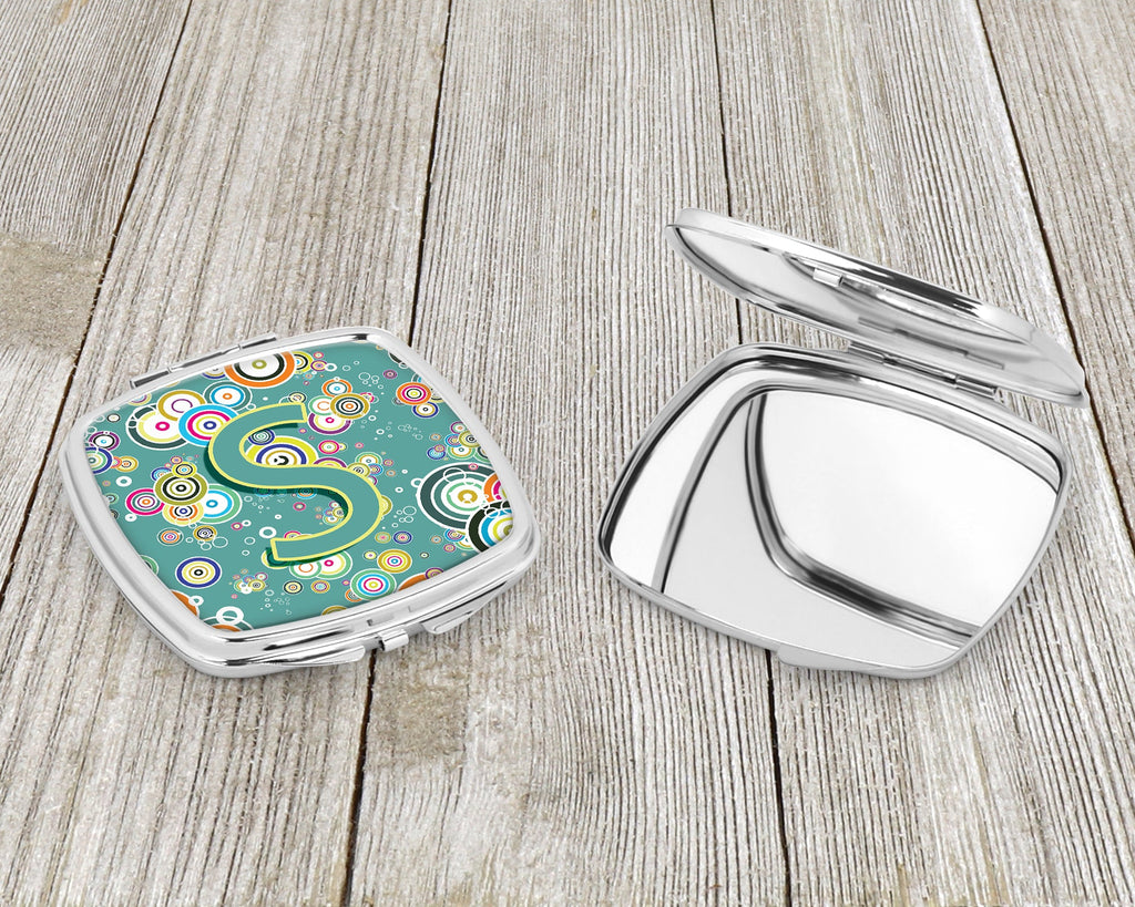 Letter S Circle Circle Teal Initial Alphabet Compact Mirror Decorative Travel Makeup Mirror for Women Girls Gifts Pocket Makeup Mirror Folding Handheld