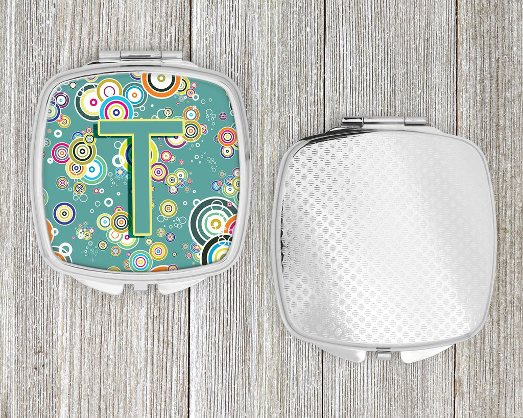 Letter T Circle Circle Teal Initial Alphabet Compact Mirror Decorative Travel Makeup Mirror for Women Girls Gifts Pocket Makeup Mirror Folding Handheld