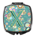 Letter X Circle Circle Teal Initial Alphabet Compact Mirror Decorative Travel Makeup Mirror for Women Girls Gifts Pocket Makeup Mirror Folding Handheld