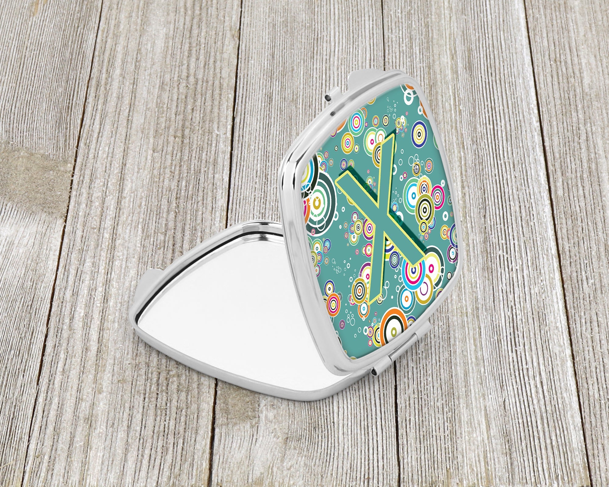 Letter X Circle Circle Teal Initial Alphabet Compact Mirror Decorative Travel Makeup Mirror for Women Girls Gifts Pocket Makeup Mirror Folding Handheld