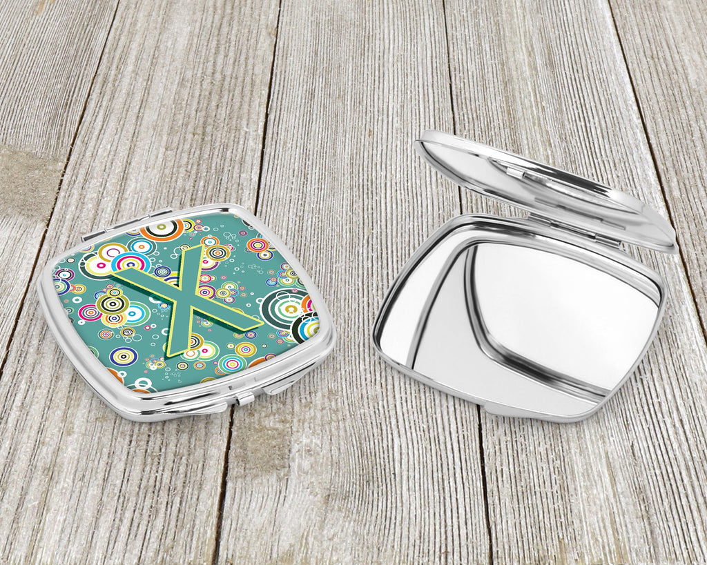 Letter X Circle Circle Teal Initial Alphabet Compact Mirror Decorative Travel Makeup Mirror for Women Girls Gifts Pocket Makeup Mirror Folding Handheld