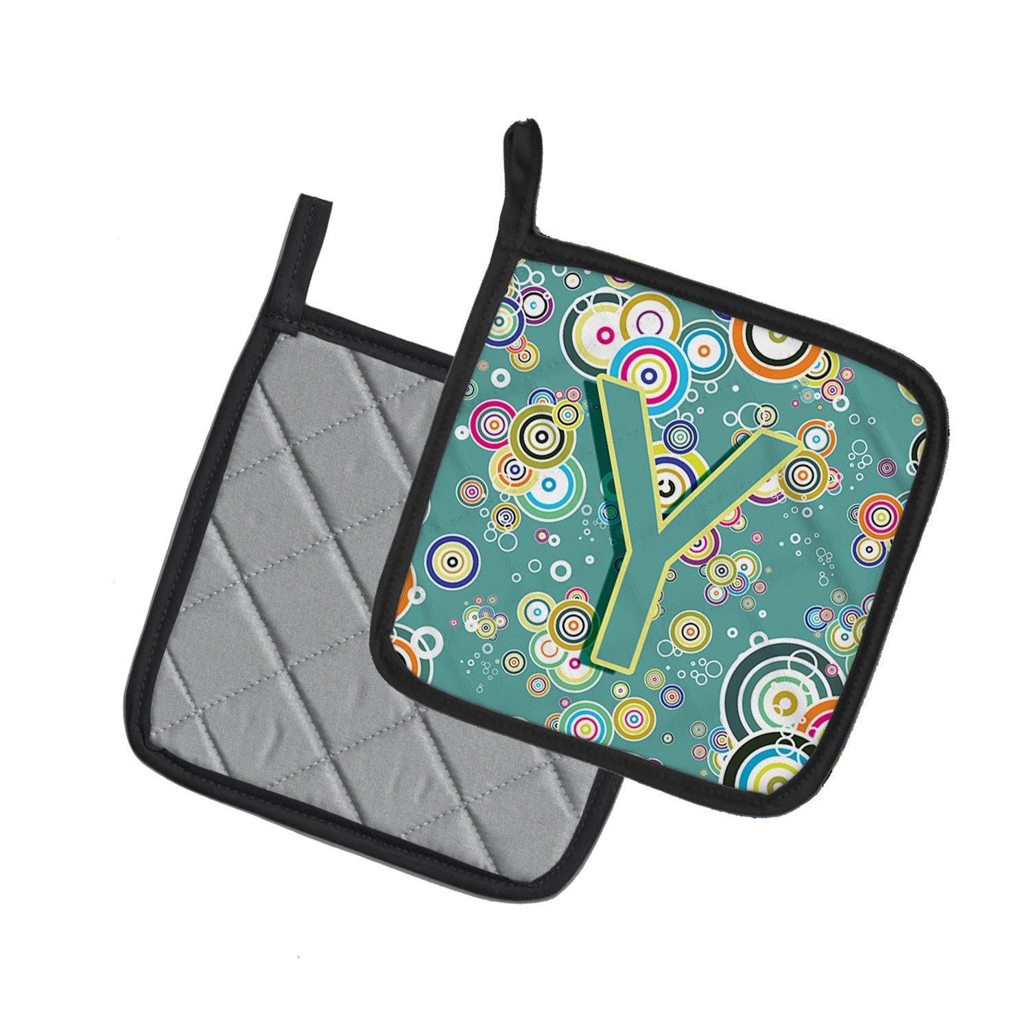 Letter Y Circle Circle Teal Initial Alphabet Pot Holder Set of 2 Heat Resistant Quilted Hot Pads 7.5 x 7.5 Inch, Insulated Kitchen Trivets for Cooking & Baking