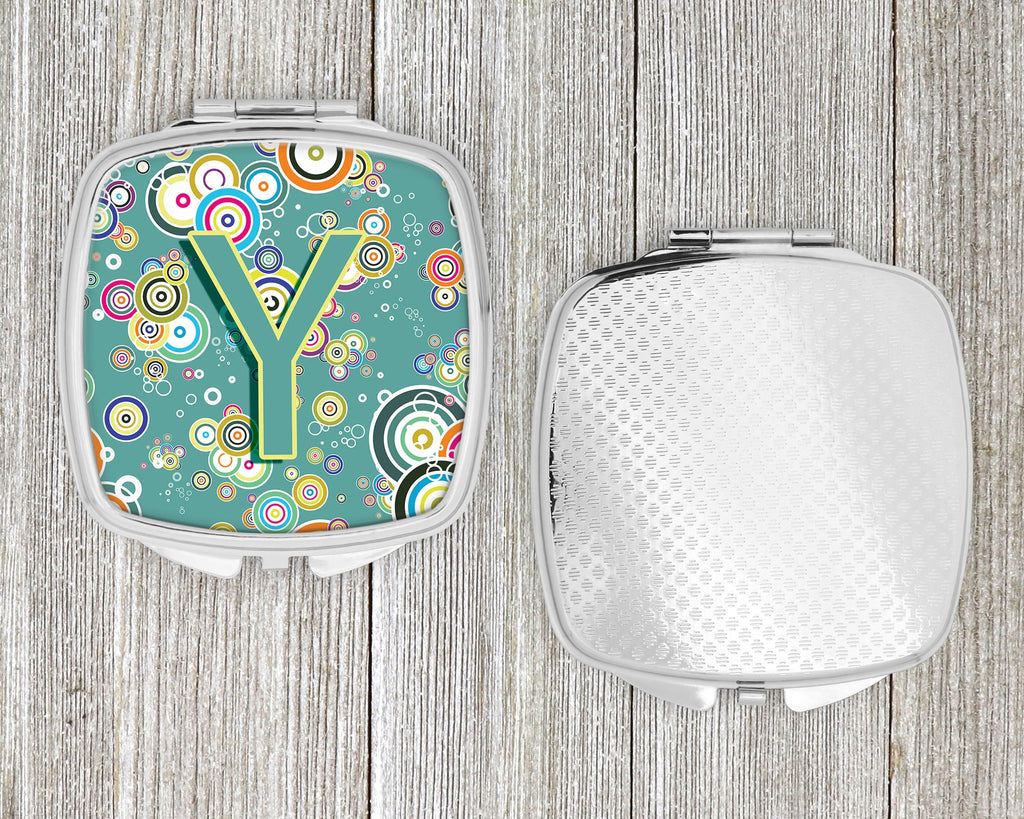 Letter Y Circle Circle Teal Initial Alphabet Compact Mirror Decorative Travel Makeup Mirror for Women Girls Gifts Pocket Makeup Mirror Folding Handheld