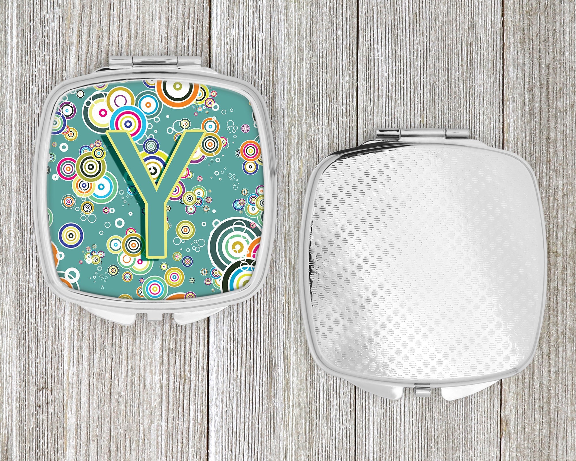 Letter Y Circle Circle Teal Initial Alphabet Compact Mirror Decorative Travel Makeup Mirror for Women Girls Gifts Pocket Makeup Mirror Folding Handheld