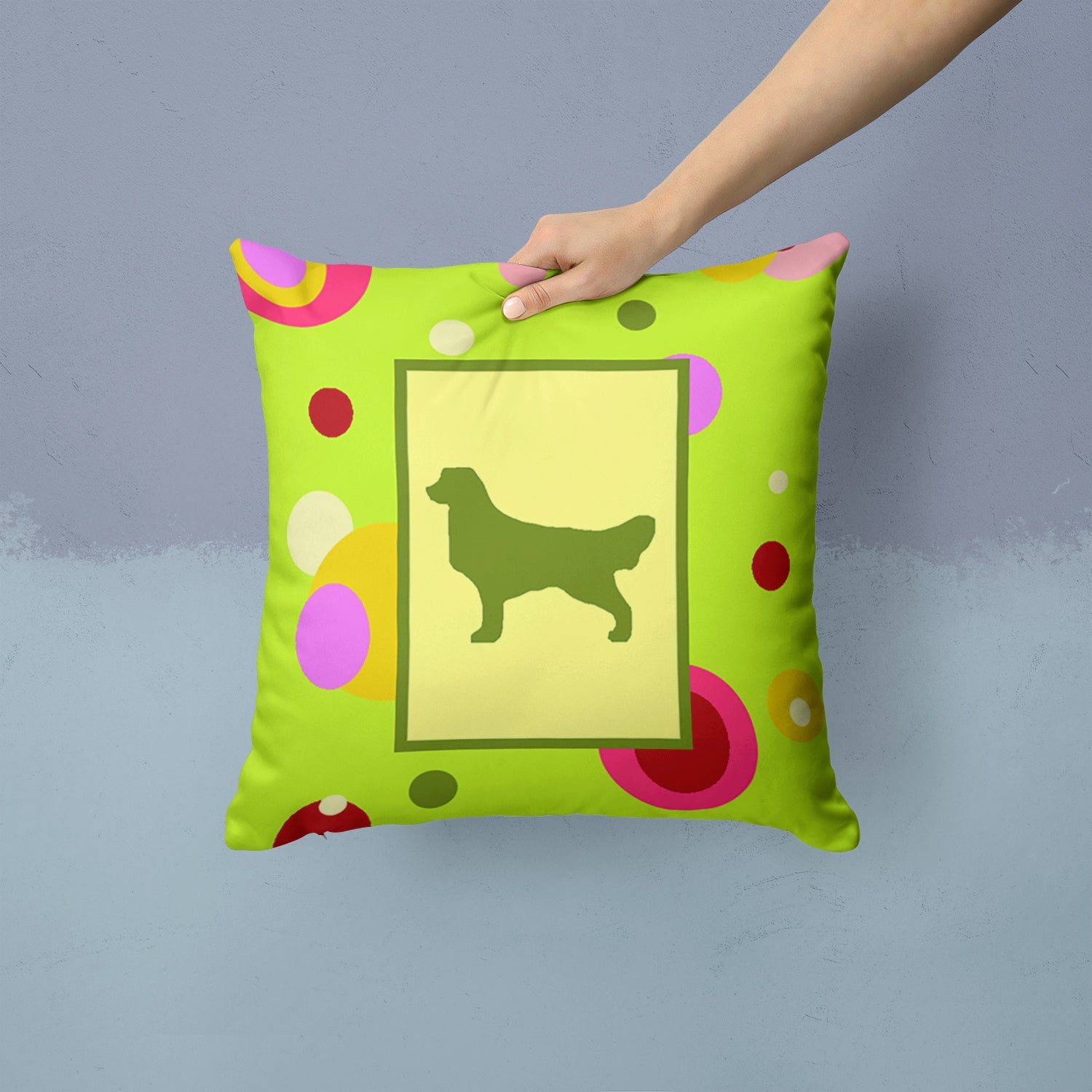 Golden Retriever Decorative Throw Pillow 14x14 Indoor Outdoor Accent Cushion, Fabric Cover with Insert for Sofa, Bed, Porch & Living Room