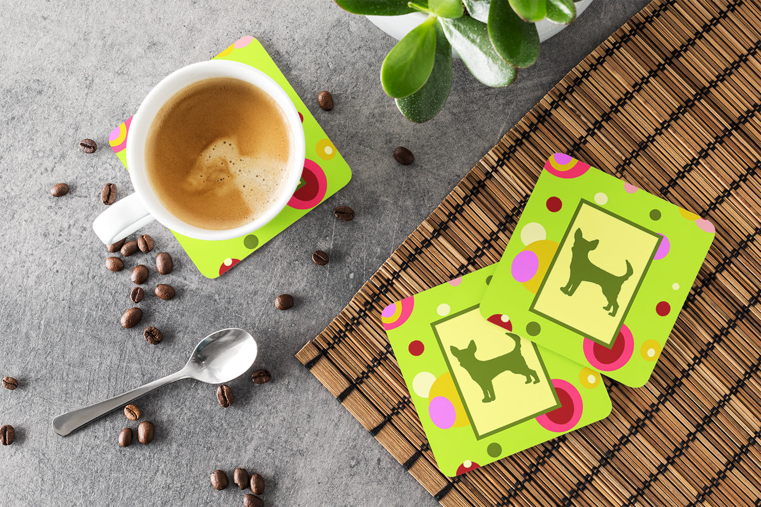 Chihuahua Foam Coasters Set of 4 Cup Coasters for Indoor Outdoor, Tabletop Protection, Anti Slip, Mouse pad Material