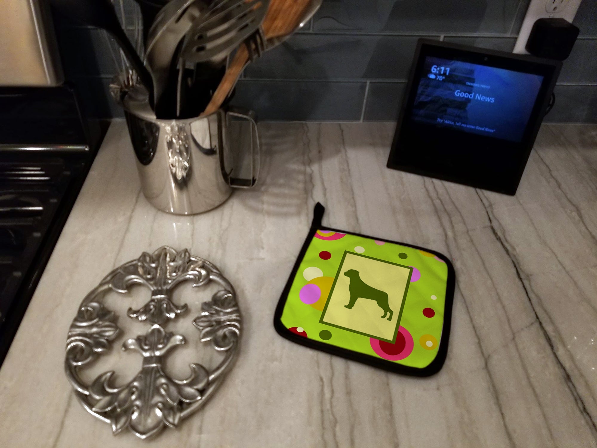 Rottweiler Pot Holder Set of 2 Heat Resistant Quilted Hot Pads 7.5 x 7.5 Inch, Insulated Kitchen Trivets for Cooking & Baking