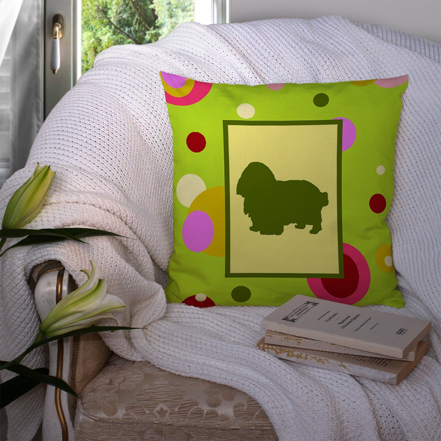 English Toy Spaniel Decorative Throw Pillow 14x14 Indoor Outdoor Accent Cushion, Fabric Cover with Insert for Sofa, Bed, Porch & Living Room