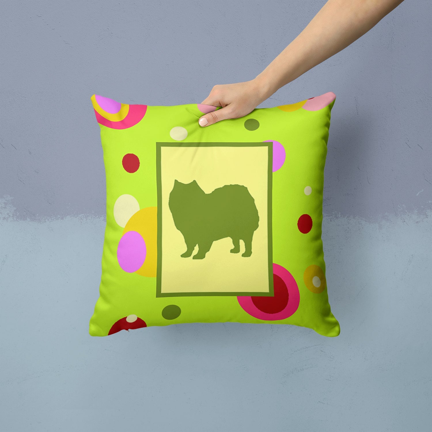 American Eskimo Decorative Throw Pillow 14x14 Indoor Outdoor Accent Cushion, Fabric Cover with Insert for Sofa, Bed, Porch & Living Room