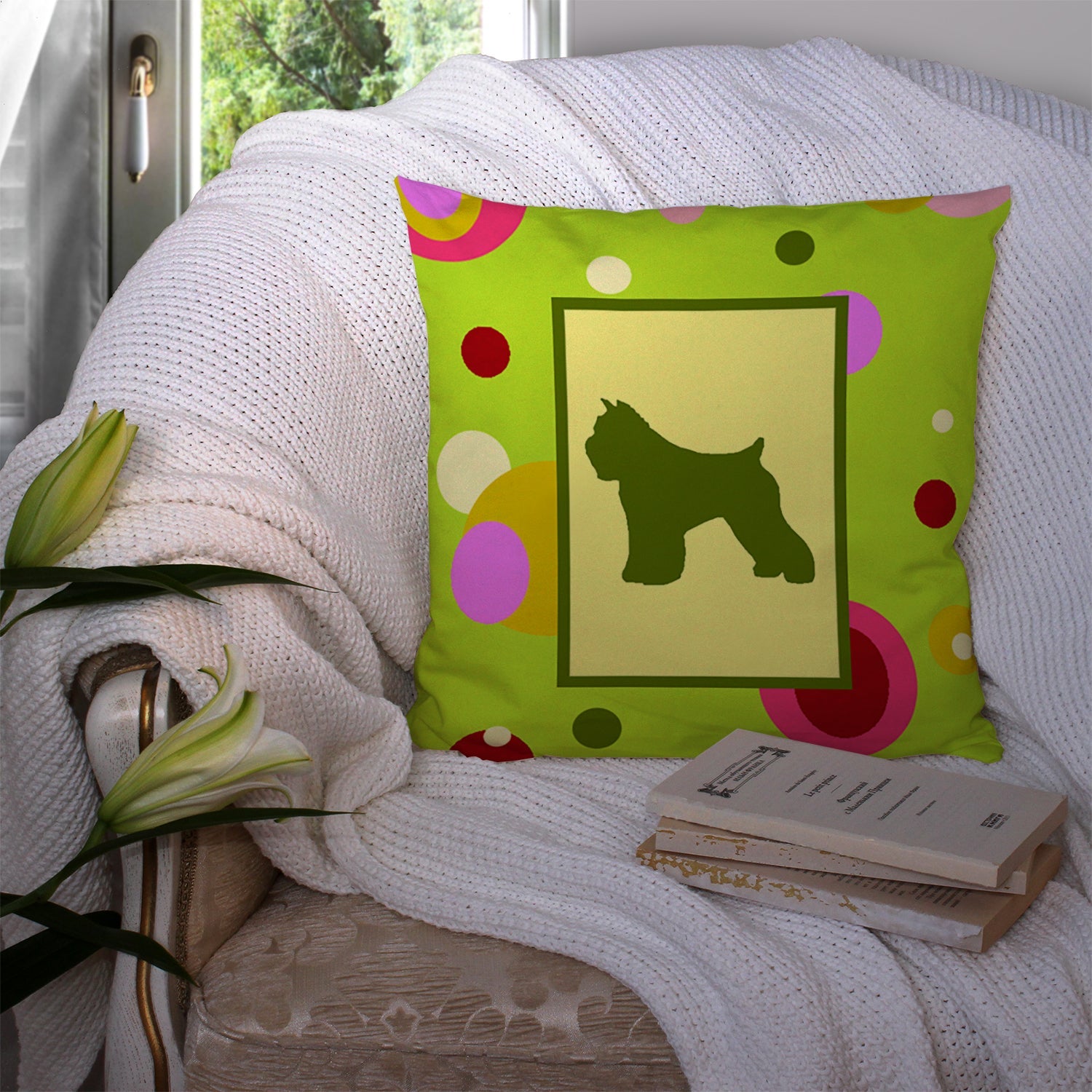 Bouvier des Flandres Decorative Throw Pillow 14x14 Indoor Outdoor Accent Cushion, Fabric Cover with Insert for Sofa, Bed, Porch & Living Room
