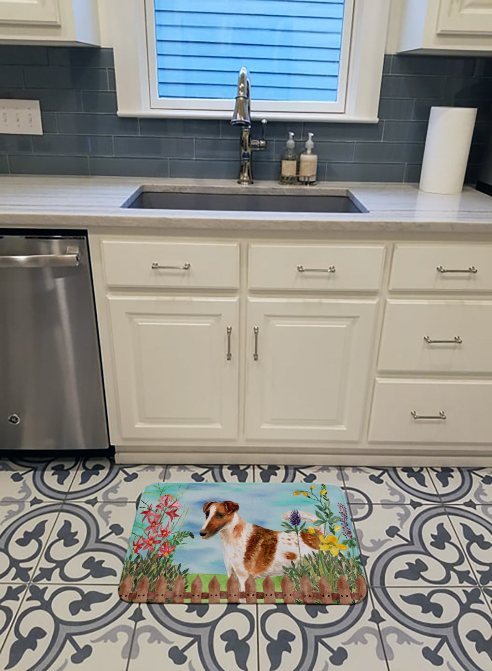 Smooth Fox Terrier Spring Memory Foam Kitchen Mat Machine Washable Anti-Fatigue Cushion Comfort Bath or Kitchen Rug