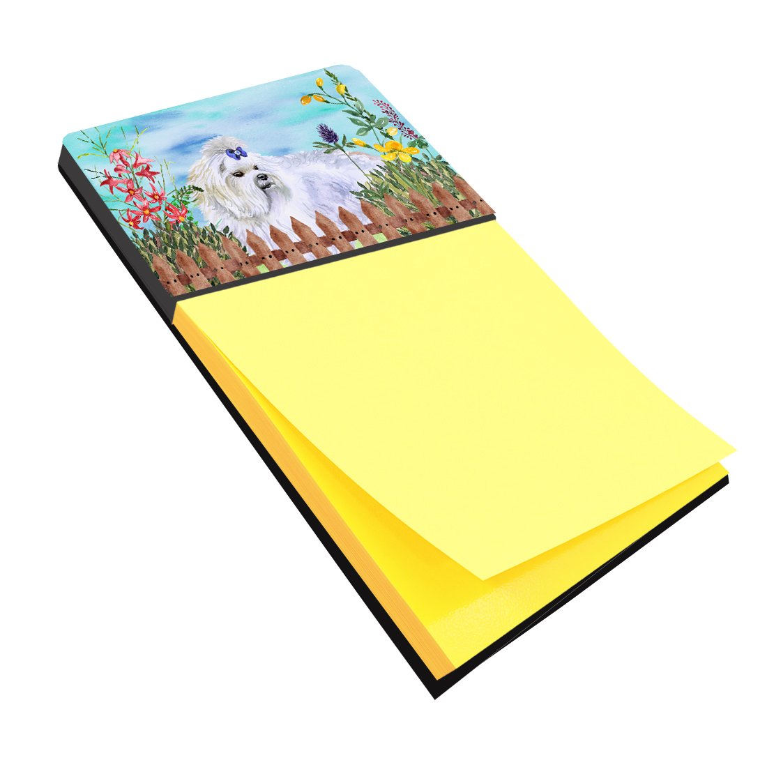 Maltese Spring Watercolor Sticky Note Holder Refillable Dispenser Desk Accessory 3x3 Pad Gift