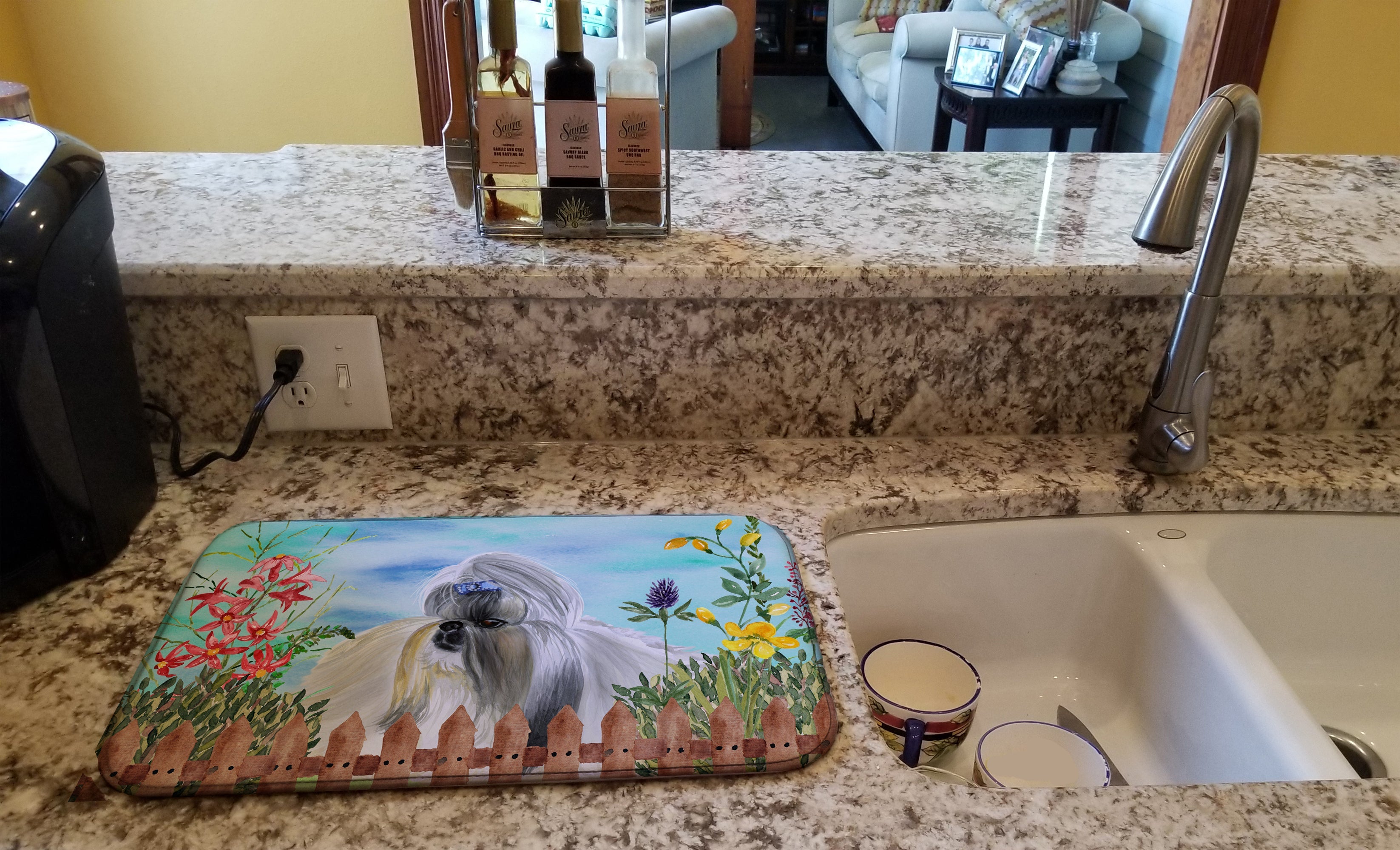 Shih Tzu Spring Dish Drying Mat Absorbent Dish Drying Mat Pad for Kitchen Counter Dish Drainer Mat for Countertop, 14 x 21", Multicolor
