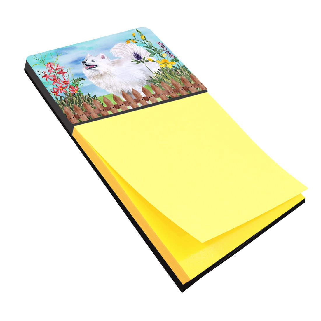 Samoyed Spring Watercolor Sticky Note Holder Refillable Dispenser Desk Accessory 3x3 Pad Gift