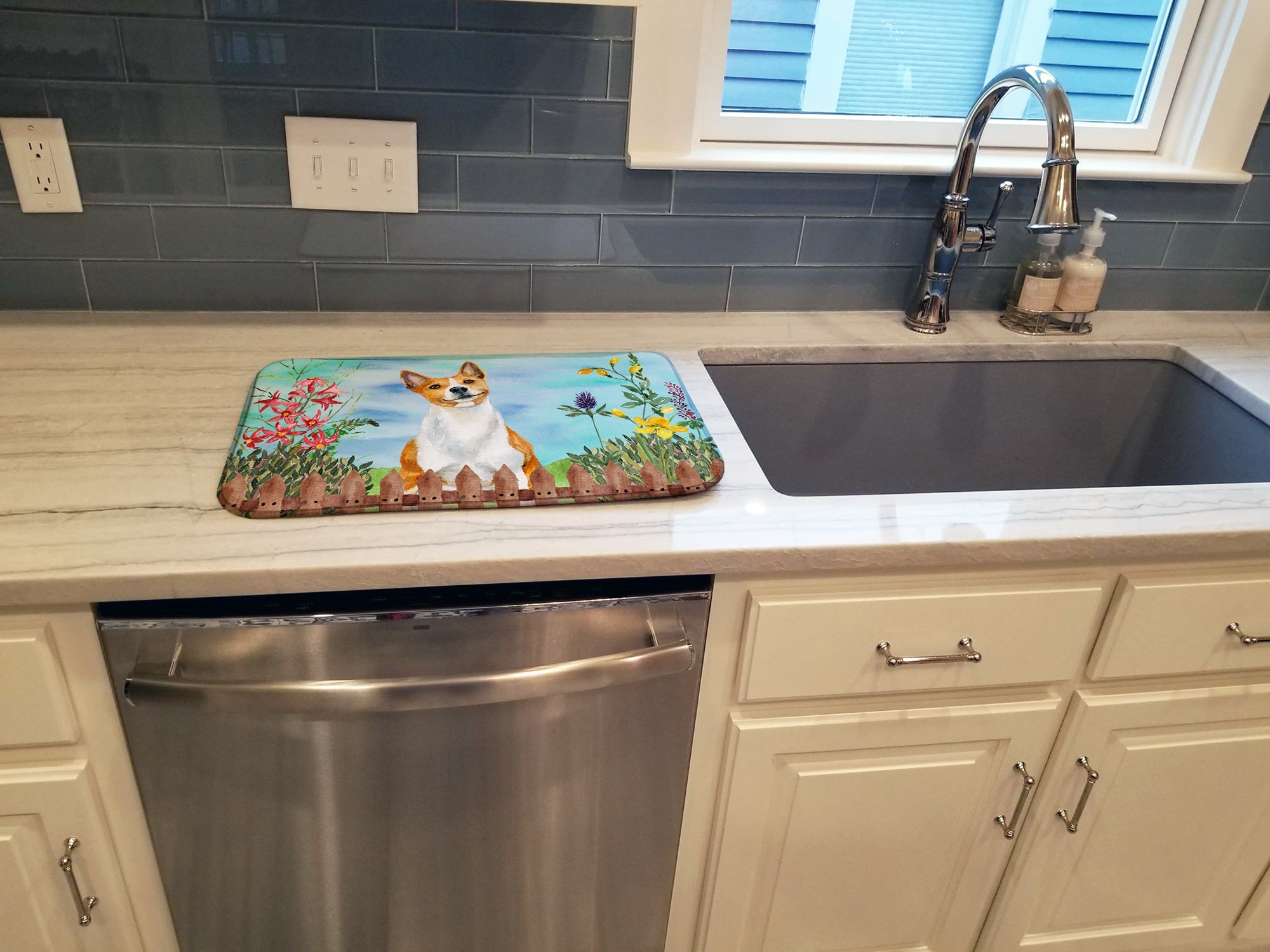 Basenji Spring Dish Drying Mat Absorbent Dish Drying Mat Pad for Kitchen Counter Dish Drainer Mat for Countertop, 14 x 21", Multicolor