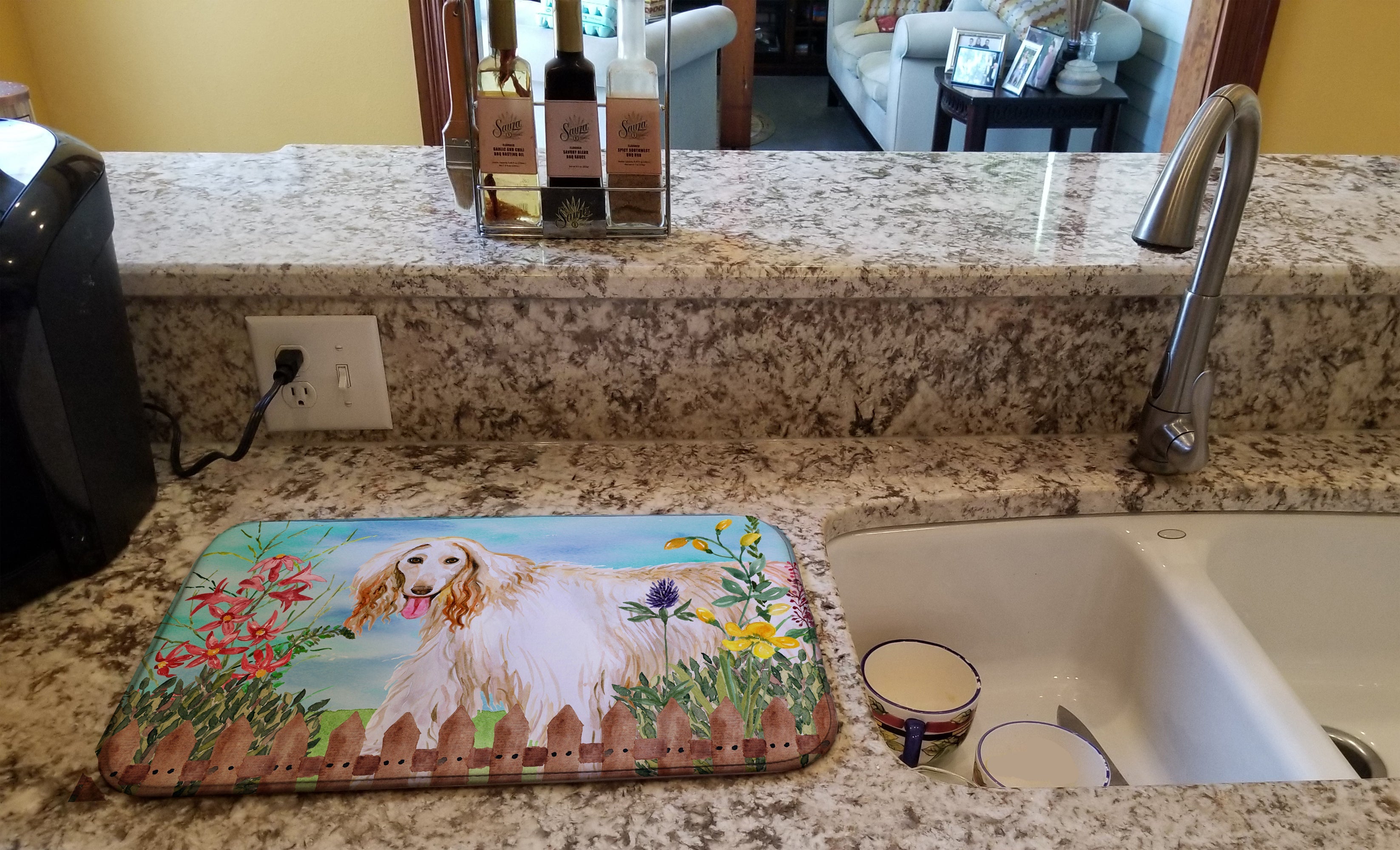 Afghan Hound Spring Dish Drying Mat Absorbent Dish Drying Mat Pad for Kitchen Counter Dish Drainer Mat for Countertop, 14 x 21", Multicolor