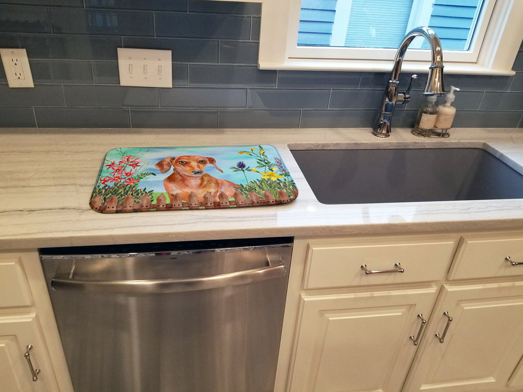 Red Dachshund Spring Dish Drying Mat Absorbent Dish Drying Mat Pad for Kitchen Counter Dish Drainer Mat for Countertop, 14 x 21", Multicolor