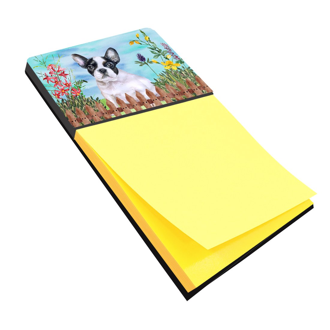 French Bulldog Black White Spring Watercolor Sticky Note Holder Refillable Dispenser Desk Accessory 3x3 Pad Gift