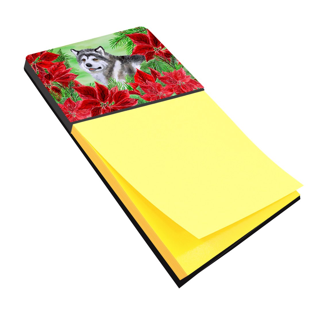 Alaskan Malamute Poinsettas Watercolor Sticky Note Holder Refillable Dispenser Desk Accessory 3x3 Pad Gift