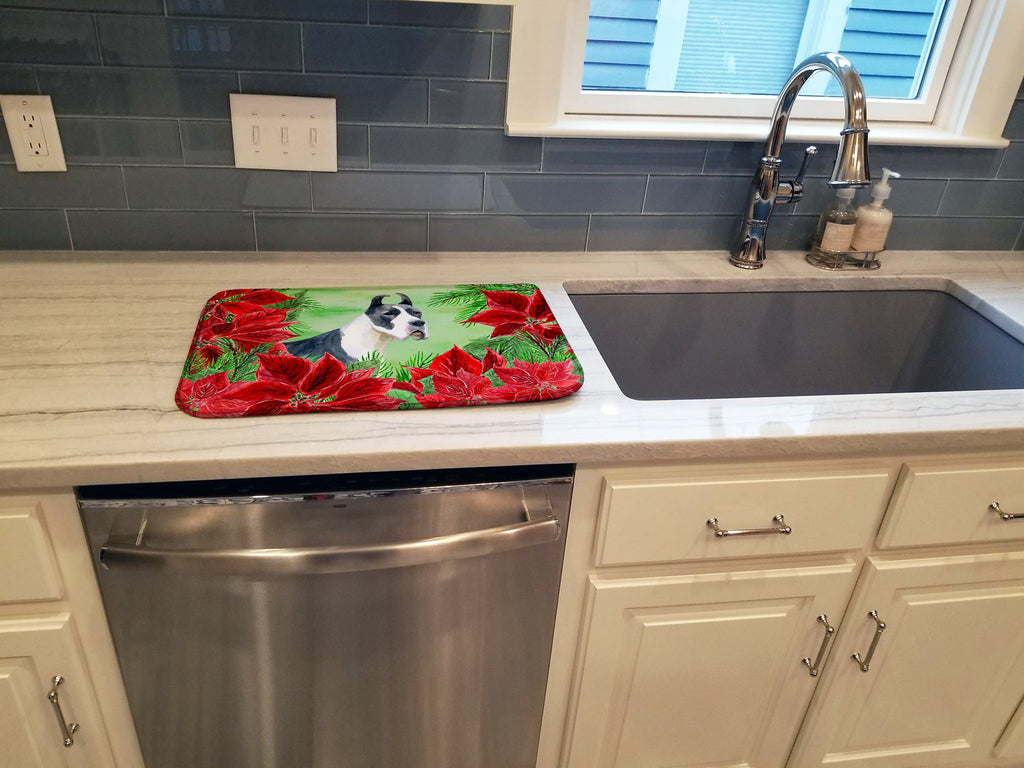 Harlequin Great Dane Poinsettas Dish Drying Mat Absorbent Dish Drying Mat Pad for Kitchen Counter Dish Drainer Mat for Countertop, 14 x 21", Multicolor
