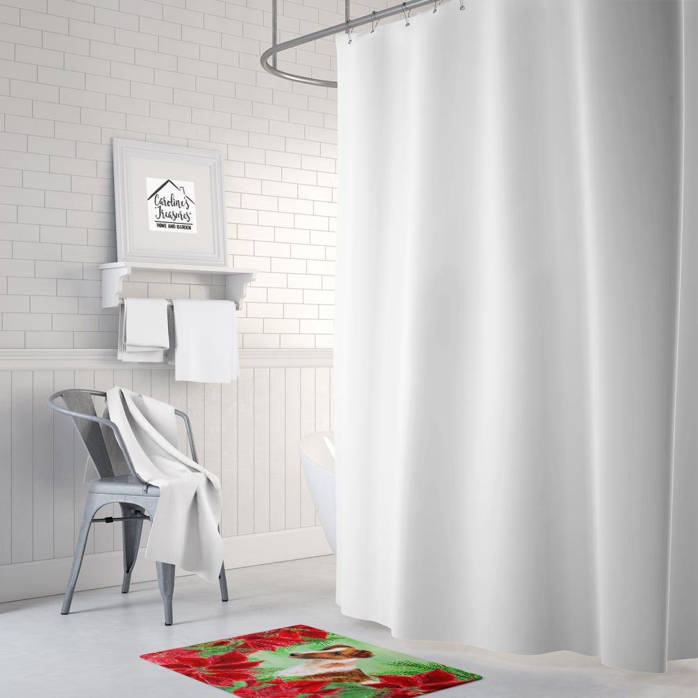 Smooth Fox Terrier Poinsettas Memory Foam Kitchen Mat Machine Washable Anti-Fatigue Cushion Comfort Bath or Kitchen Rug