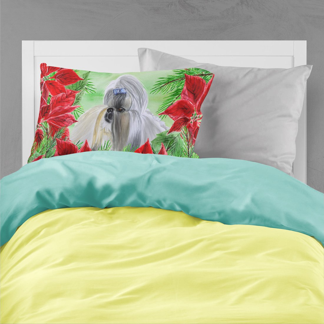 Shih Tzu Poinsettas Standard Pillowcase Lightweight Super Soft Easy Care Decorative Artwork Pillowcase, Standard