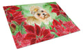Morkie Poinsettas Cutting Board Tempered Glass Kitchen Cutting Surface, Heat Resistant Chopping, Non-Slip Feet, Food Prep & Serving