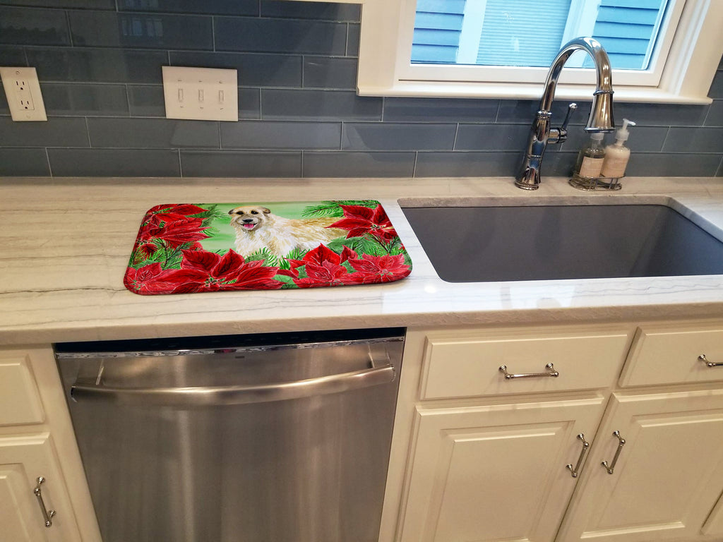 Irish Wolfhound Poinsettas Dish Drying Mat Absorbent Dish Drying Mat Pad for Kitchen Counter Dish Drainer Mat for Countertop, 14 x 21", Multicolor
