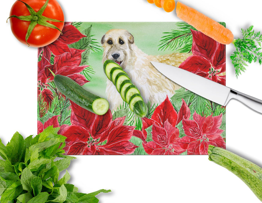 Irish Wolfhound Poinsettas Cutting Board Tempered Glass Kitchen Cutting Surface, Heat Resistant Chopping, Non-Slip Feet, Food Prep & Serving