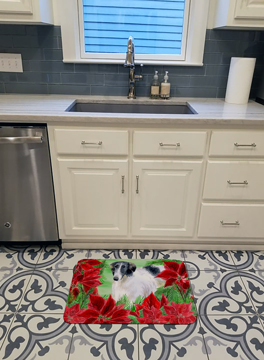 Borzoi Poinsettas Memory Foam Kitchen Mat Machine Washable Anti-Fatigue Cushion Comfort Bath or Kitchen Rug