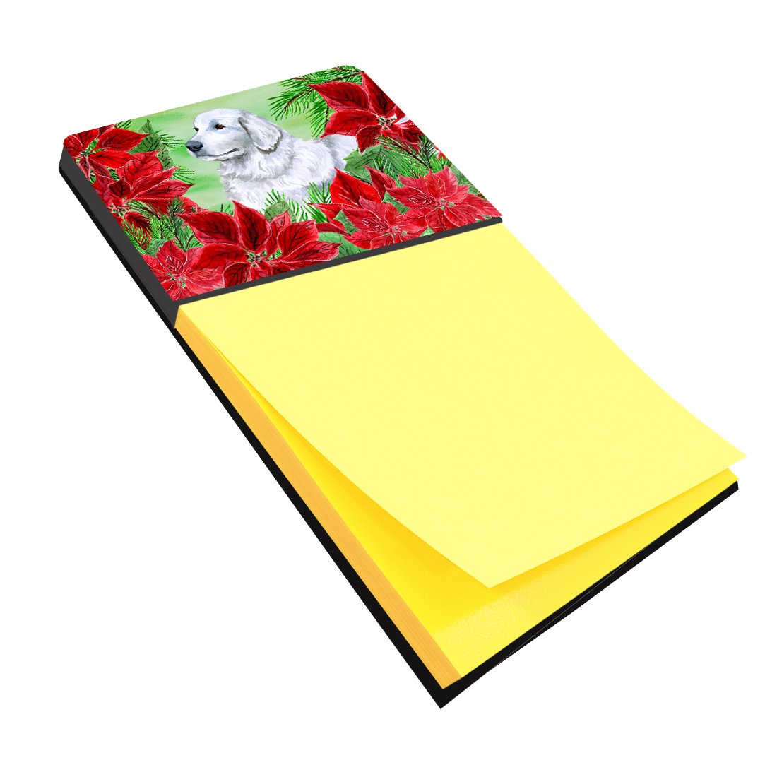 Maremma Sheepdog Poinsettas Watercolor Sticky Note Holder Refillable Dispenser Desk Accessory 3x3 Pad Gift