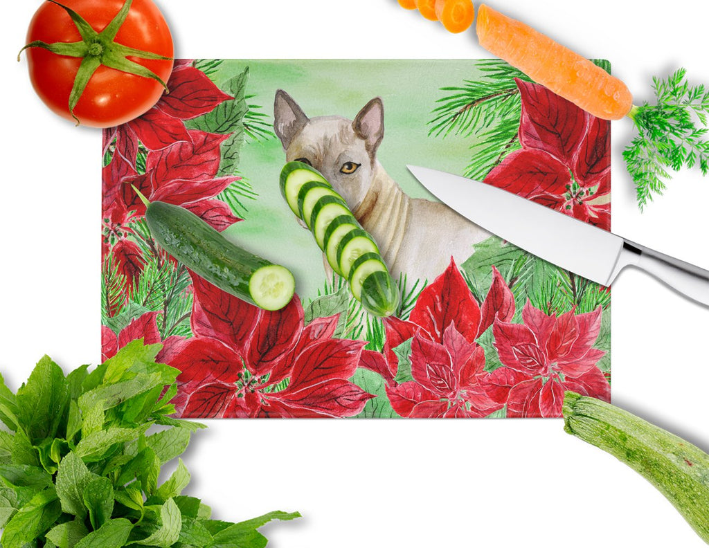 Thai Ridgeback Poinsettas Cutting Board Tempered Glass Kitchen Cutting Surface, Heat Resistant Chopping, Non-Slip Feet, Food Prep & Serving