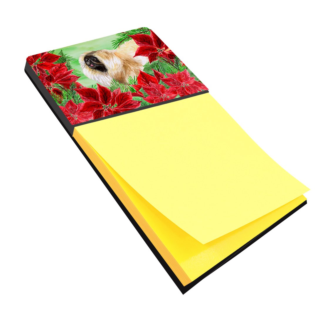 Pekingese Poinsettas Watercolor Sticky Note Holder Refillable Dispenser Desk Accessory 3x3 Pad Gift