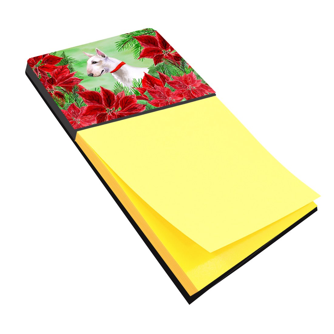 Bull Terrier Poinsettas Watercolor Sticky Note Holder Refillable Dispenser Desk Accessory 3x3 Pad Gift