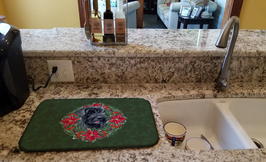 Giant Schnauzer Poinsetta Wreath Dish Drying Mat Absorbent Dish Drying Mat Pad for Kitchen Counter Dish Drainer Mat for Countertop, 14 x 21", Multicolor