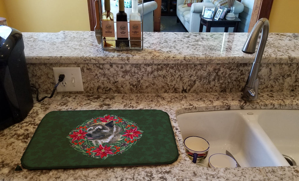 American Akita Poinsetta Wreath Dish Drying Mat Absorbent Dish Drying Mat Pad for Kitchen Counter Dish Drainer Mat for Countertop, 14 x 21", Multicolor