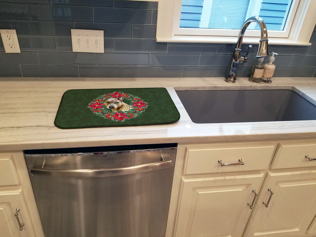Thai Ridgeback Poinsetta Wreath Dish Drying Mat Absorbent Dish Drying Mat Pad for Kitchen Counter Dish Drainer Mat for Countertop, 14 x 21", Multicolor